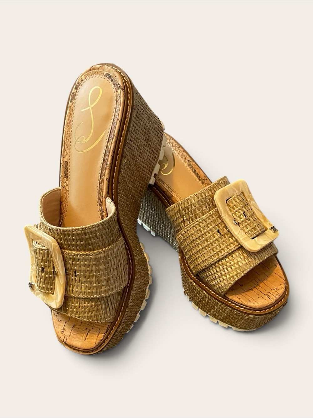 Sam Edelman Woven Platform Slide Sandals with Cotton Buckle — Tan, size 8 - Picture 2 of 7